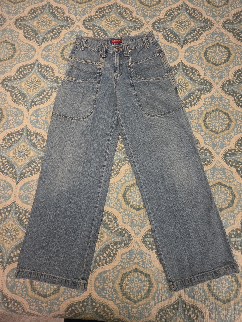 Vintage 90s Palmettos Wide Leg Jeans Grunge Skater Cargo Patch Pocket Y2k Size 3